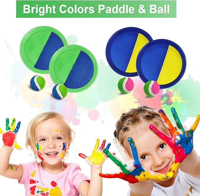Jalunth Ball Catch Set Game Toss Paddle - Beach Toys Back Yard Outdoor Pool Games Backyard Target Throw Sticky Mitts Set Age 3 4 5 6 7 8 9 10 11 12 Years Old Boys Girls Kids Easter Gifts Pink 2 Pack