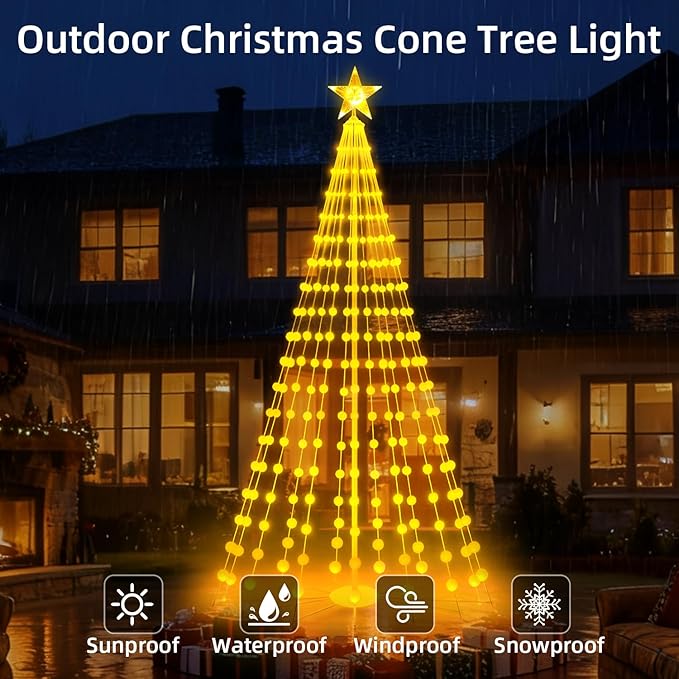 9FT Smart Christmas Cone Tree, Prelit Color Changing Outdoor Christmas Tree Light with Remote Music Timer for Yard Decorations