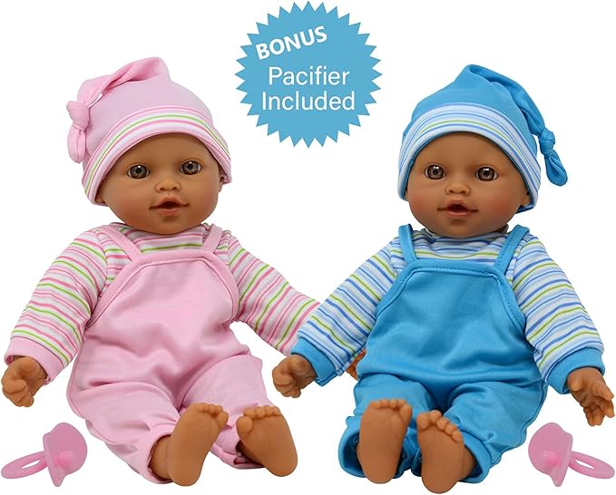 The New York Doll Collection 12" Sweet Hispanic Twin Dolls Play Baby Dolls - Doll Pacifier Included