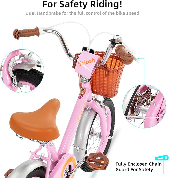 JOYSTAR Vintage Kids Bike with Training Wheels & Basket, 12 14 16 20 24 Inch Girls Bike for 2-14 Years Old, Multiple Colors