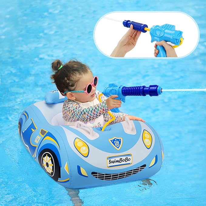 Car Pool Floats for Toddlers 1-3 with Random Water Gun, Inflatable PVC Baby Swimming Float, Toddler Pool Floats Seat Boat, Pool Toys with Handle for Kids Boys Girls Age 2-4, 3-5