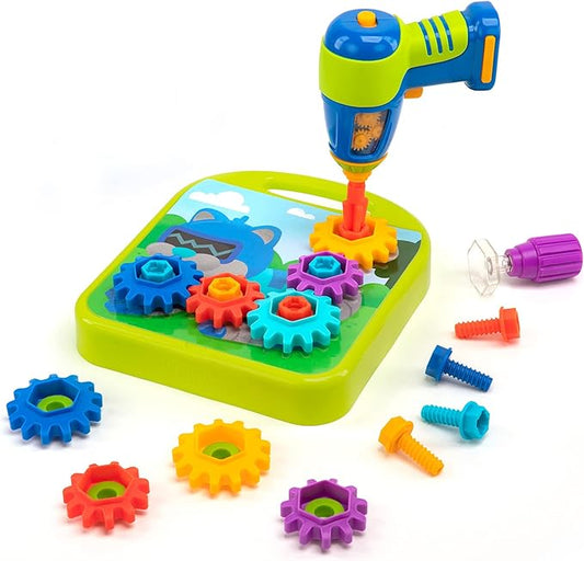 Educational Insights Design & Drill Gears Workshop - Construction Toys & Toddler Tools, Kids Tool Set with Real Electric Drill Toy, Take Apart STEM Set, Building Kits and Gifts for Ages 3+
