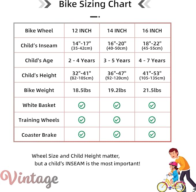 JOYSTAR Vintage Kids Bike with Training Wheels & Basket, 12 14 16 20 24 Inch Girls Bike for 2-14 Years Old, Multiple Colors