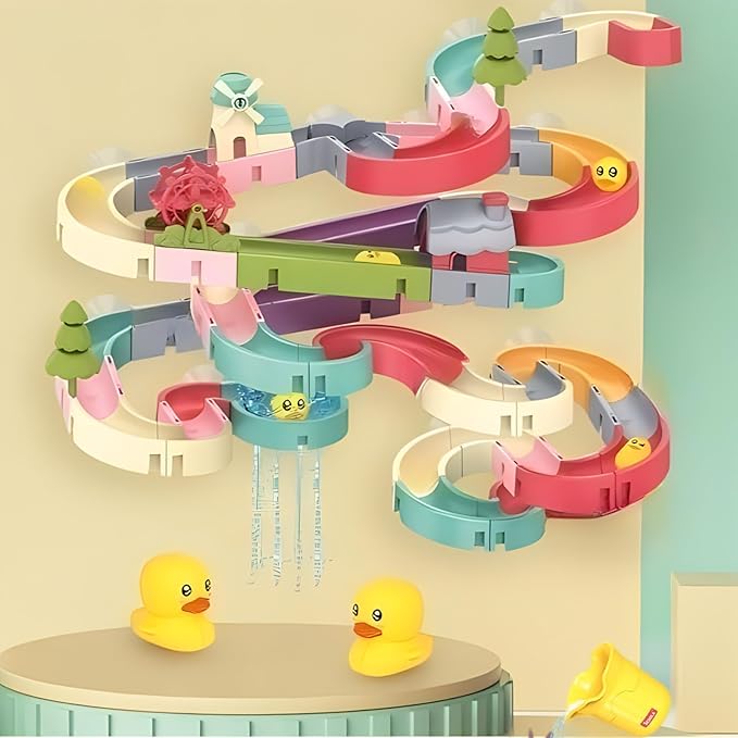 62 PCS Duck Slide Bath Toys,DIY Building Kit for Ages 5-7,Bathtub Bath Toys for Kids Ages 3-5,Birthday Gift for Toddler Boys & Girls