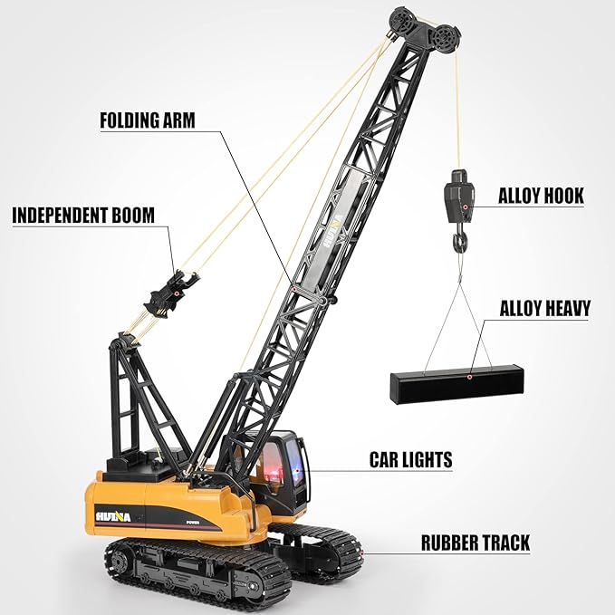 15 Channel Remote Control Crane Toy,Proffesional Series,1:14 Scale-Rechargeable Battery RC Construction Toy Crane-Heavy Duty Metal Hook, with Lights Sounds for Boys & Girls 8-12