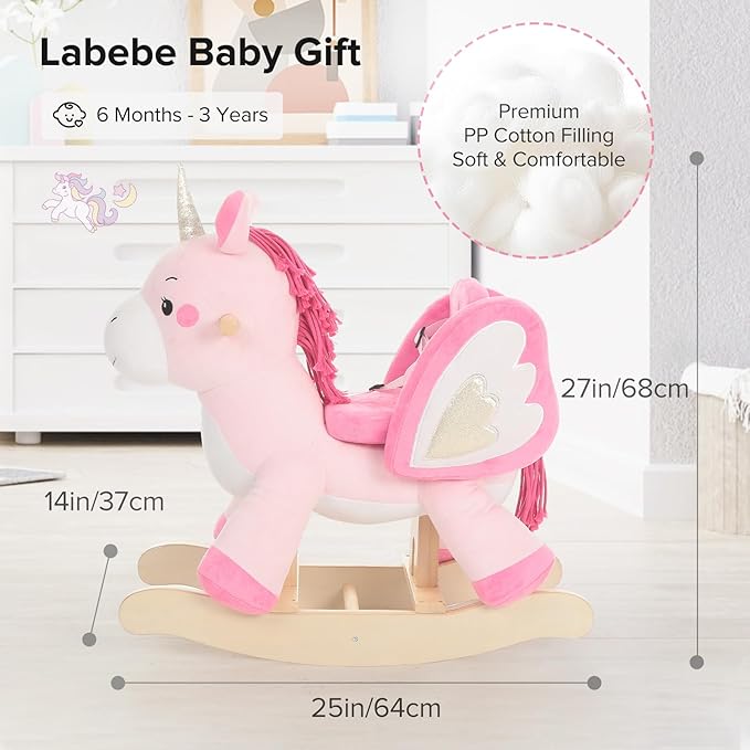 labebe - Baby Rocking Horse, Ride Unicorn, Kid Ride On Toy for 6 Month-3 Year Old, Infant (Boy Girl) Plush Animal Rocker, Toddler/Child Stuffed Ride Toy (Pink)