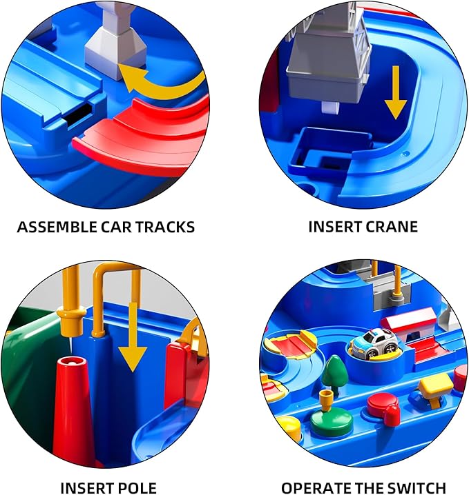 TEMI Boys Toys Car Track, Kids Race Track City Adventurous Car Toy for 3 4 5 6 7 Years Old Boys Girls - Car Toys with 3 Cars, Car Track Toys for Boys Age 3, Birthday Gifts Toys for Boys 3-5 Years Old