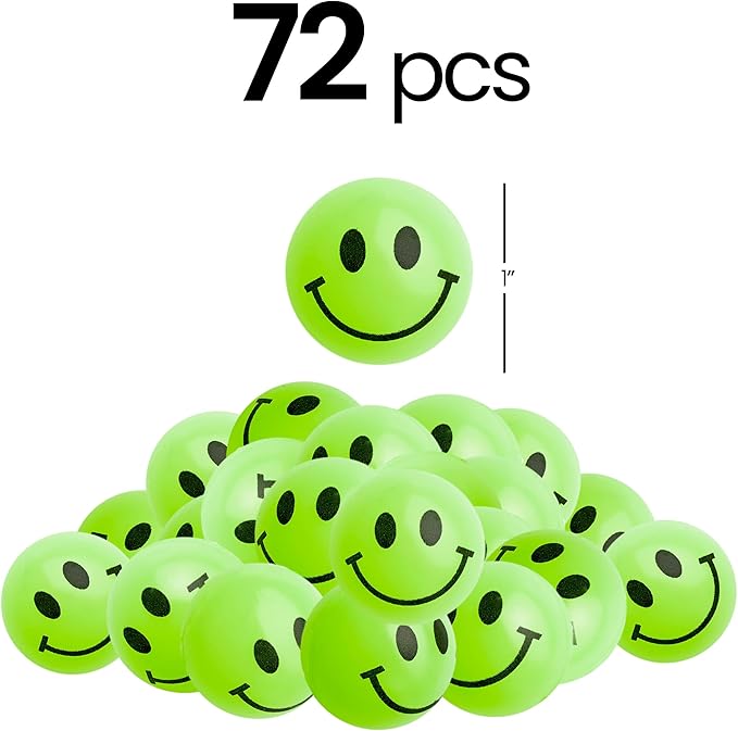 Bulk Bouncy Balls Glow in The Dark - 72 Pcs (1inch / 27mm) Diameter, High Bouncing, Small Rubber Smile Face Bouncing Balls for Kids, Vending Machines, Game Prize Toys, Party Favor, Gift Bag Filler