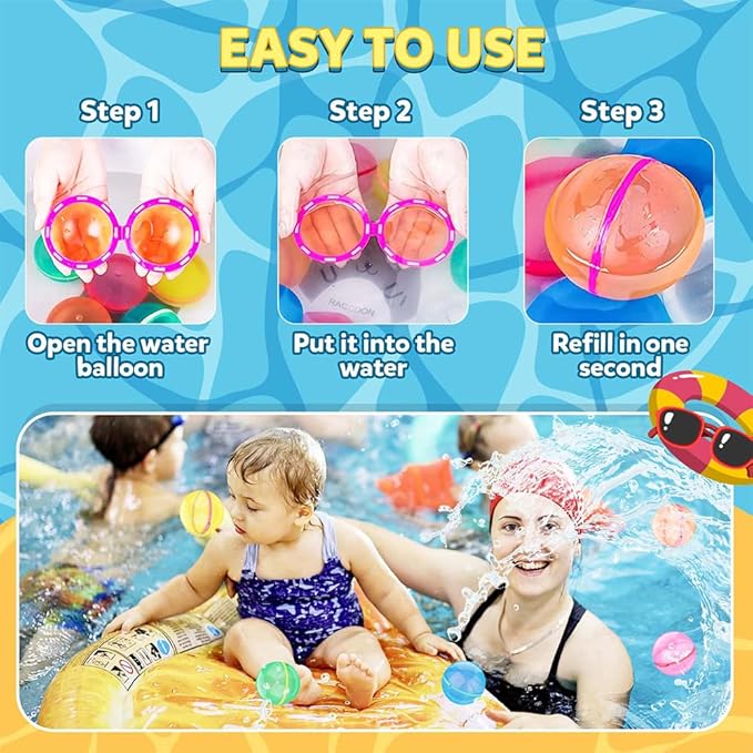 Magnetic Reusable Water Balloons, Refillable Water Toys Balloons Quick Fill Self Sealing, Splash Bomb Water Balls Summer Toys for Kids, Pool, Outdoor Water Play Game, Summer Fun Party, 12 Pack