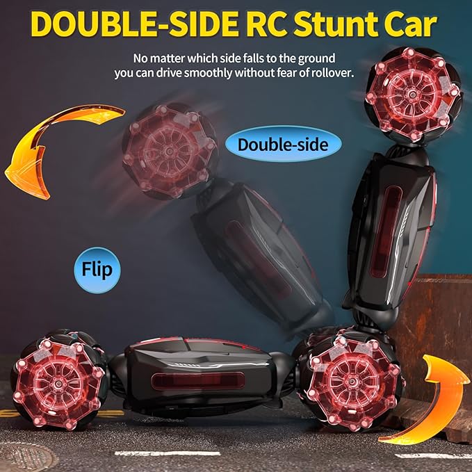 4WD Remote Control Car for Boys,2.4GHz Gesture Sensing Drift RC Cars,360°Flips Off-Road Hand Controlled RC Stunt Car with Lights Music,Toy Car Birthday Gifts for Boys Kids Age 6+ (Red