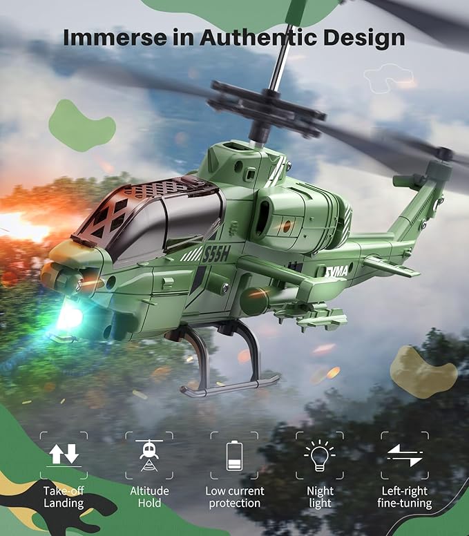 SYMA S55H Remote Control Helicopter, Military RC Helicopters with Cool Appearance Design, Upgraded Protection Function, Altitude Hold, for Kids Adults