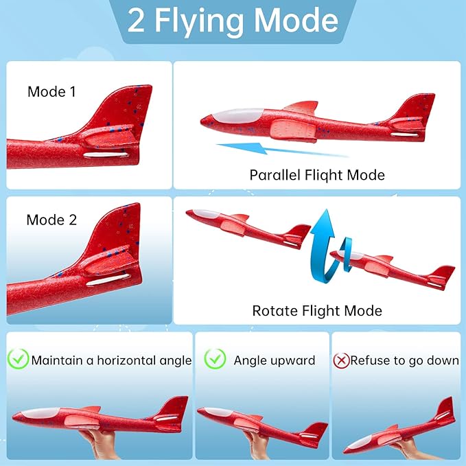 4 Pack LED Light Airplane Toys,17.5" Large Throwing Foam Plane,2 Flight Mode Glider Plane,Foam Airplane Flying Toys for Kids,Outdoor Sport Game Toys,Foam Glider Airplane,Gift Toys for Boys Girls