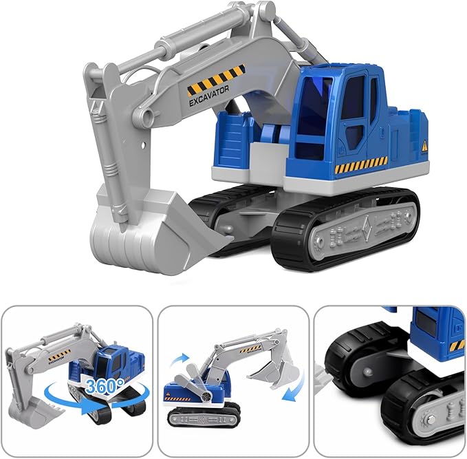 Transports Trucks Kids Toys, 22" Large Semi Truck Toy Carrier and Excavator Truck with Sound&Light,Friction Powered Cars Toys Birthday for Boys Girls 3 4 5 6 7 8