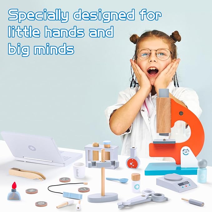 UMU® Wooden Science Experiment Kit for Kids, Doctor Dress Up for Children Ages 3-5 Scientist Costume Dress Up and Role Play Toys Gift for Boys Girls Kids Age 5-8