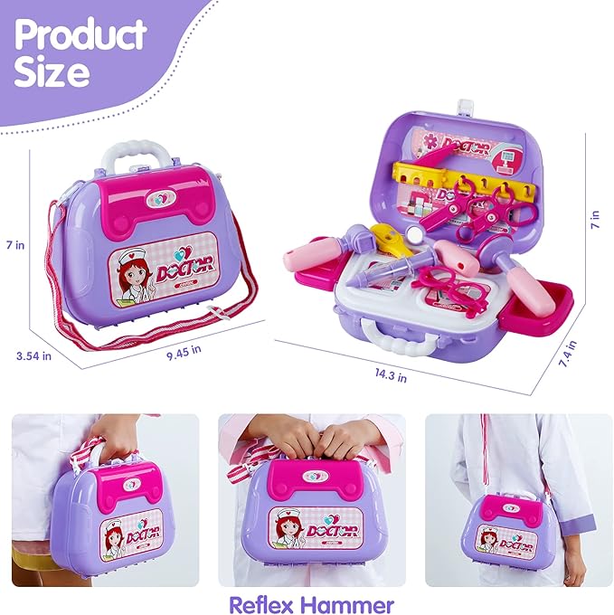 GINMIC Doctor Kit for Toddlers 3-5, 22 Pieces Pretend Play Doctor Set with Halloween Role Play Doctor Costume and Carry Case for Toddlers and Kids, Medical Dr Kit Toys for Girl Age 3 4 5 6 7 Year Old