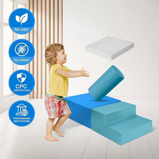 6-Piece Soft PU Leather Toddlers Climbing Toys for Baby - Kids Foam Climbing Blocks for Toddlers Indoor - Climb & Crawl Soft Foam Block Activity Play Set - Toys for Kids Crawling Sliding (Mixed Color)