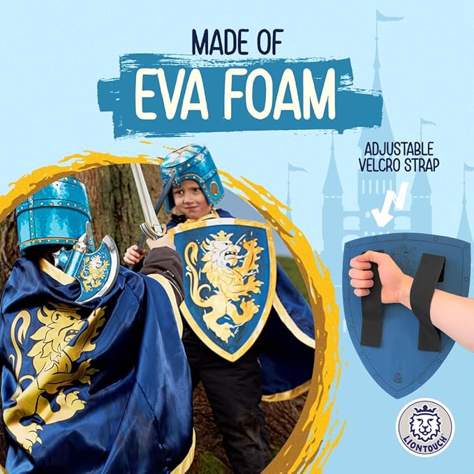 Liontouch - Noble Knight Shield, Blue/Large - Age 3-8 | 17.7 x 13.8 in | Medieval Pretend Play Foam Toy for Children with Golden Lion Theme | Safe Battle Accessory for Dress Up & Costumes for Boys