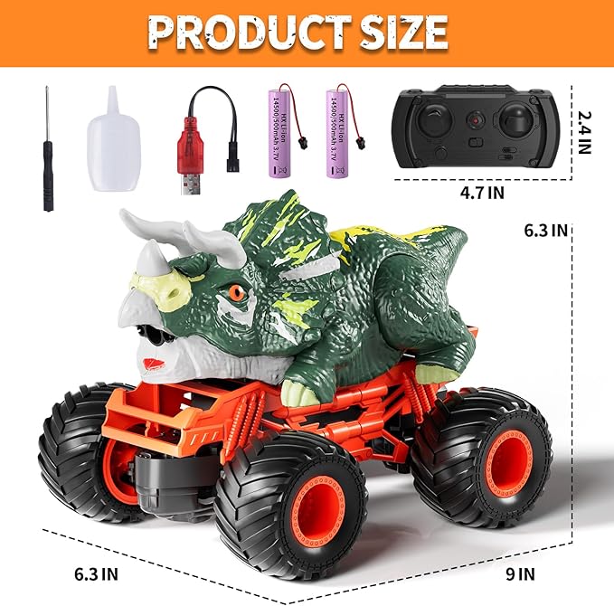 2.4GHz Remote Control Dinosaur Car Toys Gifts for 3 4 5 6 Year Old Boys Kids, Remote Control Dinosaur Car Trucks Toys for Kids Boys 3-5 4-7 8-12, Dinosaur Toys for 3 4 5 Year Old Boys