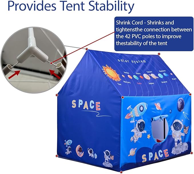 Space Rocket Ship Kids Tent with Mat, Star Lights for Boys & Girls Aged 3+ Toddler for Indoor Outdoor Playhouse Tent Set Sizes 47×46.8×38.1In,Washable