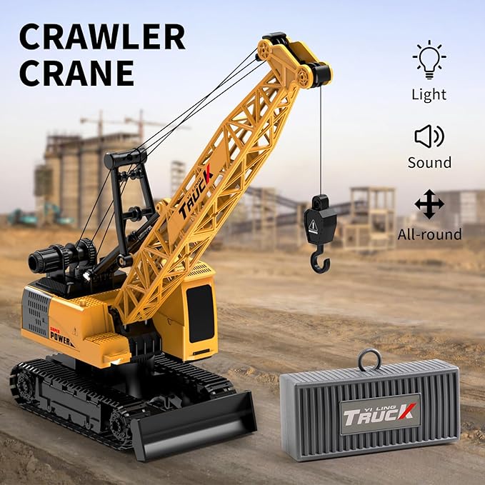 Dwi Dowellin Remote Control Crawler Crane for Boys,11-Channel 2.4GHz RC Construction Crane Toy for Kids Age 3 4-7 8 9 10 Year Old