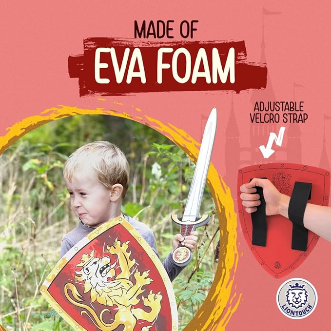 Liontouch - Noble Knight Shield, Red/Medium - Age 3-8 | 15.4 x 11.8 in | Medieval Pretend Play Foam Toy for Children with Golden Lion Theme | Safe Battle Accessory for Dress Up & Costumes for Boys