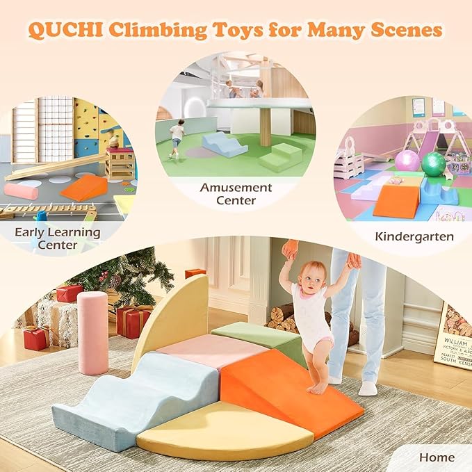 Climbing Toys for Toddlers, Toddler Climbing Toys Indoor, 7-Piece Soft Foam Climb Blocks Set, Toddler Playtime Corner Climber Indoor Foam Play Gym for Crawling and Sliding