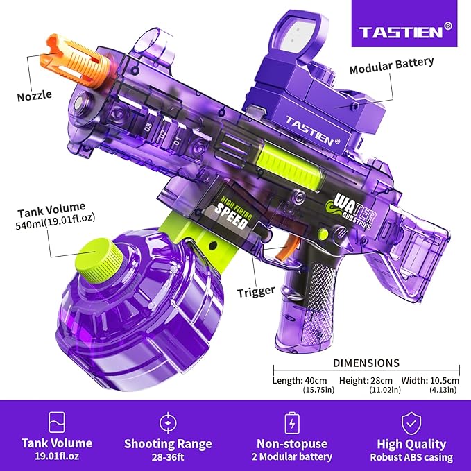 Electric Water Gun for Adults Kids, Automatic Squirt Guns up to 36 FT Range, Large Capacity 540 Super Water Blaster, Full Auto Water Gun for Pool Party Games Water Fighting - Purple