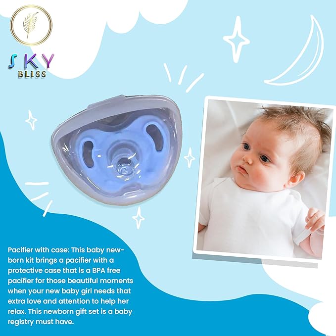 Sky Bliss 20 Piece Baby Gift Set (Blue), Newborn Baby Gift Set, Baby Clothes, Teddy Bear, Pacifier, Baby Grooming kit, Gifts for a New Baby Boy, Baby Boy Newborn Essentials