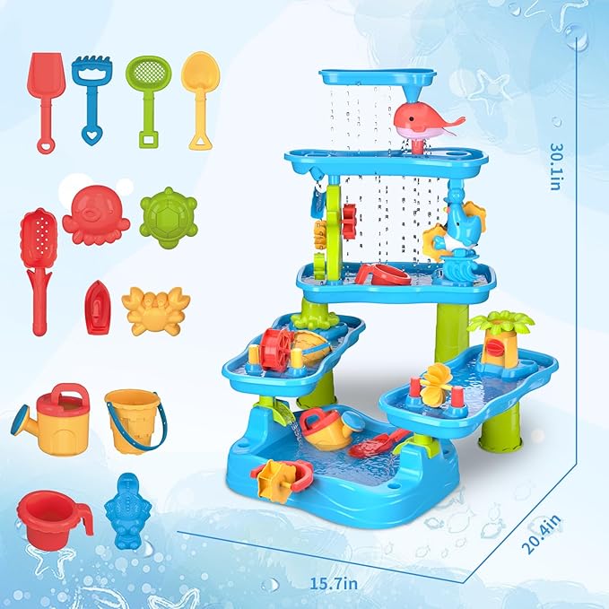 Water Table for Toddler, Rain Shower Splash Pond Toddler Water Table, Kids Water and Sand Activity Sensory Play Table, Summer Outdoor Toys for Toddlers 3-5 4-8 Years Old Boys Girls