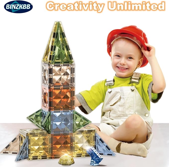 BINZKBB Magnetic Tiles Building Blocks,Lighted 3D Clear Educational STEM Construction Set,Preschool Sensory Magnet Dinosaur Creativity Toys for Kids Age 3 4 5 6 8+ Years Old Girls Boys Toddlers