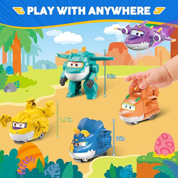 Super Wings 14-Pack Transforming Toys, 2 inch Airplane Collector Character Toy with Dinosaur Mini Collectible Action Figure with Poke Open Gift Pack, Small Figurines Kids Toy for Boys Girls Ages 3 Up