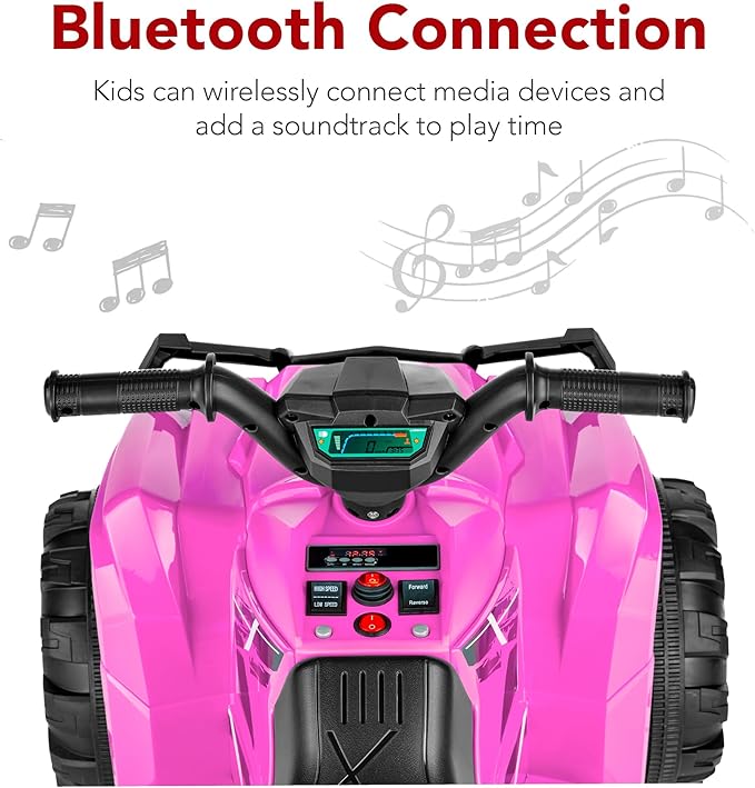 Best Choice Products 12V Kids Ride-On Electric ATV, 4-Wheeler Quad Car Toy w/Bluetooth Audio, 2.4mph Max Speed, Treaded Tires, LED Headlights, Radio - Pink