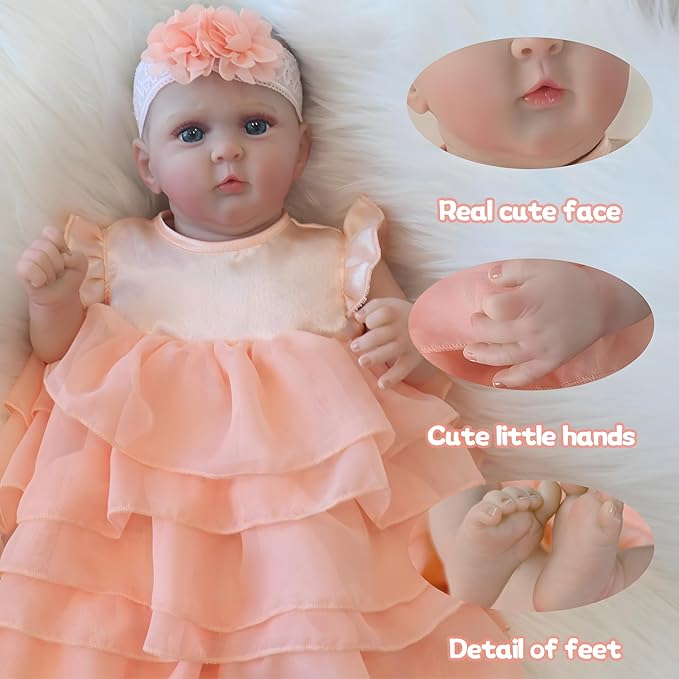 Realistic Reborn Baby Dolls-18 Inch Real Life Baby Dolls Girl Lifelike Baby Doll with Accessories for 3+ Years Old (Orange)