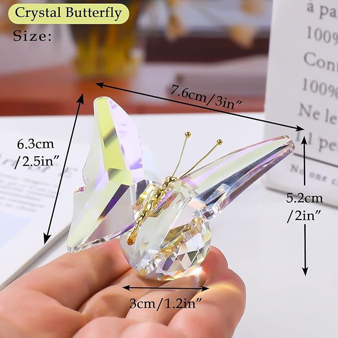 Movdyka Crystal Butterfly Decor Figurines for Mom Wife Women, Colorful Glass Butterfly Craft Desk Office Dcorations Table Centerpieces, Animal Ornaments Paperweight