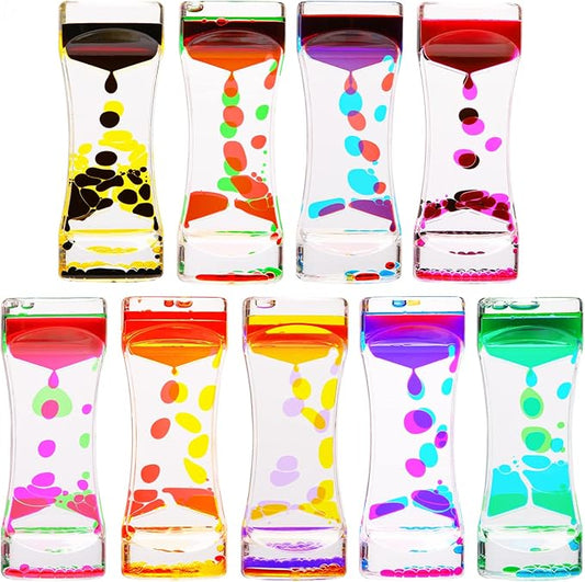 Liquid Motion Bubbler,9 Pack Floating Sensory Play Water Timer Fidget Toys for Adults and Kids,Calm Relaxing Autism ADHD Children Activity, Colorful Hourglass for Sensory Play