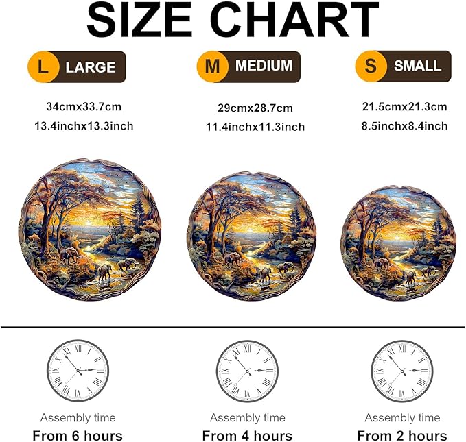 Wooden Puzzles for Adults, Wooden Jigsaw Puzzles for Adults Kids, Elephant at Sunset-2 Unique Shaped Wood Puzzles Adult, Creative Birthday Gifts for Friends Family Game (8.5 * 8.4in 100pcs)
