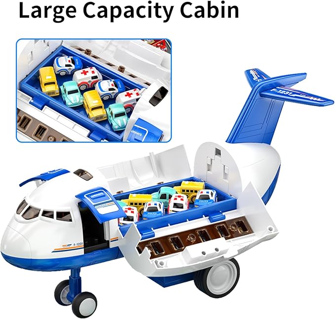 TEMI Kids Airplane Boy Toys for 3 4 5 Year Old Boys - Car Race Tracks for Kids Ages 3-5 with 8 Small Car Toys, Toddlers Educational Toy, Birthday Gifts for Boys 3-5, Birthday Gifts for Boys Girls 3-5
