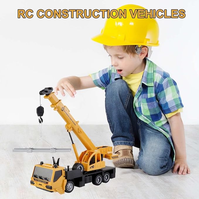 Remote Control Crane Truck Toy for Boys - 2.4G Large RC Crane Truck with Light & Sound, 6 Channel Construction Toy with 2 Batteries, Tractor Toy Birthday for Kids 3-8 Years Old