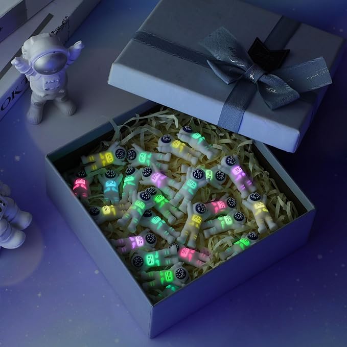 25 Pcs Mini Astronaut Figurines Glow in The Dark Miniature Astronaut Tiny Spaceman Toys for Space Party Piñata Cake Topper Kids School Classroom Prize Gift Hide and Seek (Partial Body Glow)