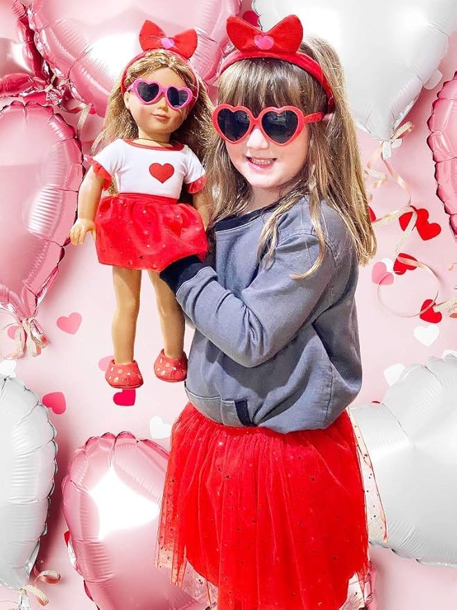 Playtime by Eimmie 18 Inch Doll Clothes and Accessories, Holiday Day Outfit with Red Tutu Dress & Matching Headband, Clothing Sets & Stuff - Fits American, Generation & Similar 18” Dolls for Girls