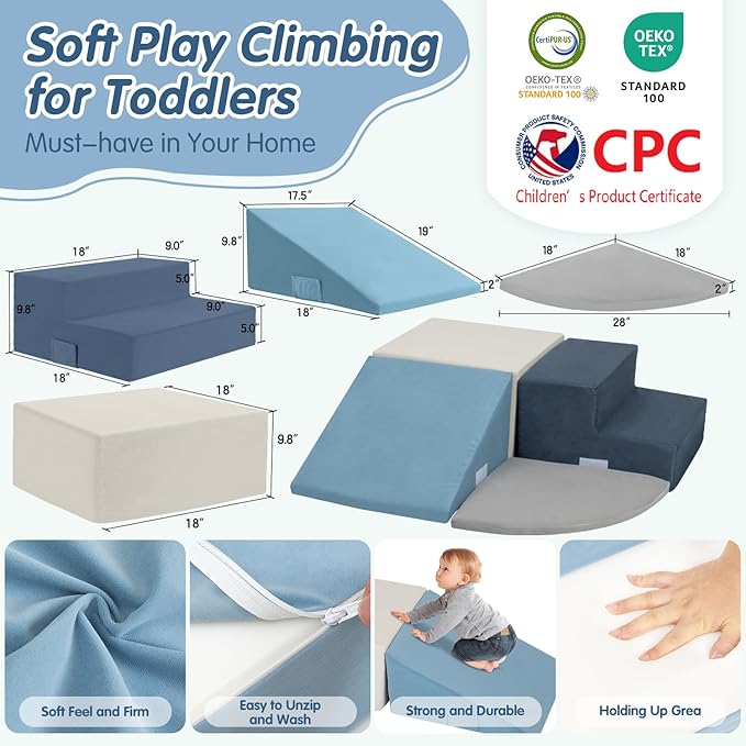 Large 4 Pcs Toddler Climbing Toys Indoor, Foam Blocks with Velcro, Ideal Gift