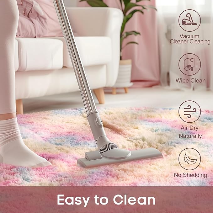 Ophanie Round Rug 4Ft Rainbow Circle Area Rug, Cute Room Decor for Teen Girls, Fluffy Fuzzy Bedroom Carpet, Plush Soft Shaggy Living Room Rugs for Kids Home Decor Aesthetic, Nursery