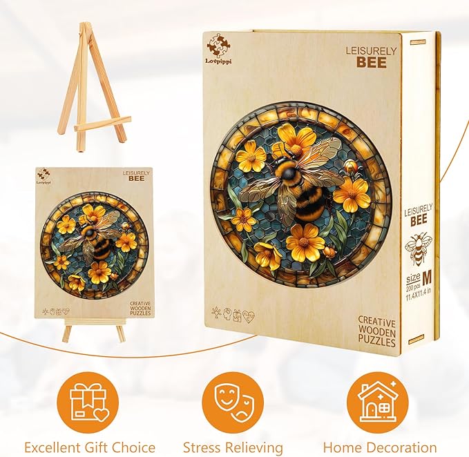 Wooden Puzzles for Adults, Wooden Jigsaw Puzzles for Adults Kids, Leisurely Bee Unique Shaped Wood Puzzles Adult, Creative Birthday Gifts for Friends Family Game (11.4 * 11.4in 200pcs)