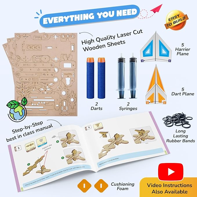 Smartivity 2in1 Hydraulic Airplanes & Darts Launcher STEM Toy for Kids Ages 6-14 Years I Cool Birthday Gifts for Boys & Girls | DIY Science STEM Kit for 6, 8,10,12,14 Years I Engineering Game
