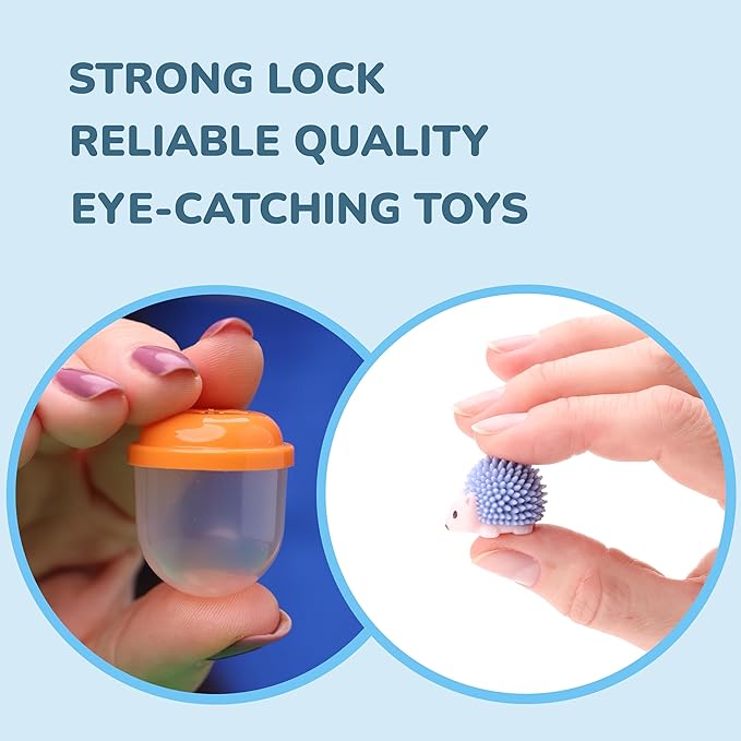 Entervending Hedgehog Mini Toys for Kids in Capsules - 50 Pcs of 1.1 Inch Plastic Capsules & Hedgehog Toy Figurines for Kids - Bulk Toys in Capsules - Easter Basket Stuffers