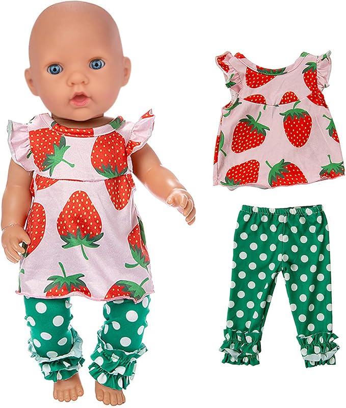 Ecore Fun 5 Sets Baby Doll Clothes for 14-18 Inch Dolls, Tatal 10 Pcs Dresses Outfits Pjs for 43cm New Born Baby Dolls, 15 Inch Dolls, American 18 Inch Dolls