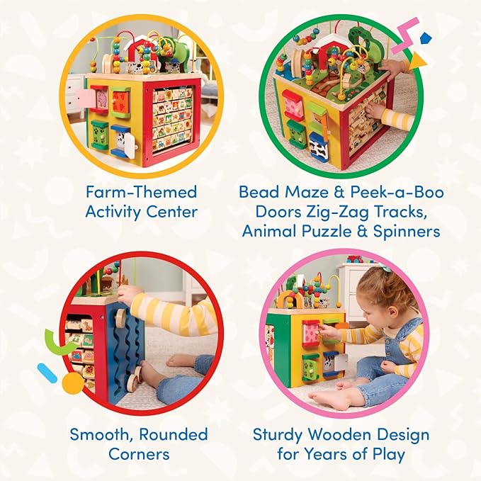 Battat - Activity Cube With Farm Theme - Educational Wooden Toys For Toddlers And Kids - 1 Year +