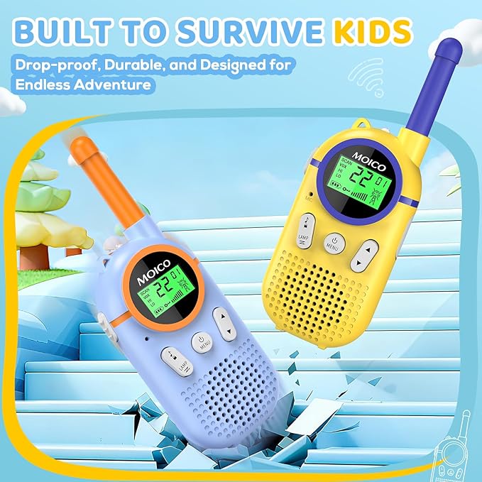 MOICO Toys for 3-12 Year Old Boys Girls,Rechargeable Long Range Walkie Talkies for Kids with 22 Channels,3 4 5 6 7 8 Year Old Kids Gift, Perfect for Outdoor Camping,Hiking,Christmas and Birthday