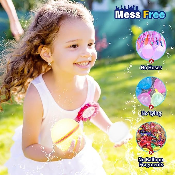 10Pcs Reusable Water Balloon Pool Toys,Refillable Magnetic Water Ball for Beach,Quick Fill & Self-Sealing Water Bombs for Kids Outdoor Backyard Summer Activities Water Games (10-pcs)
