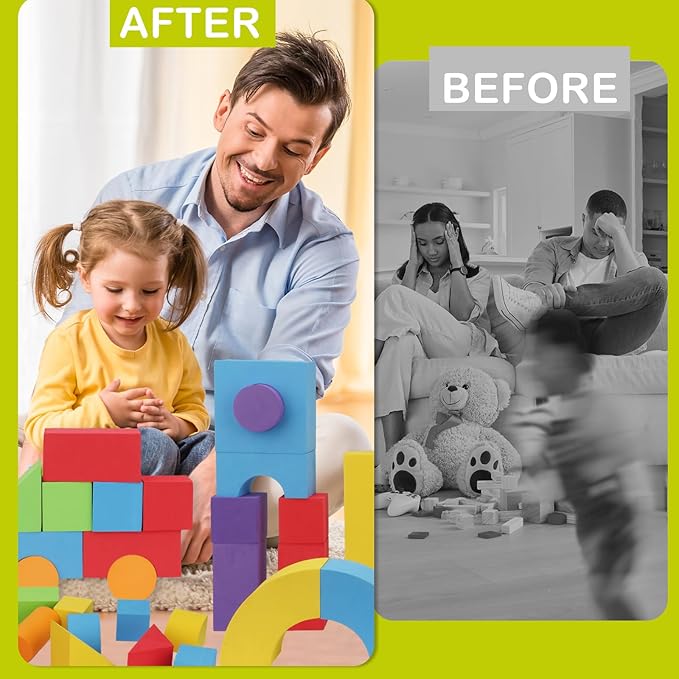 45PCS Large Foam Blocks EVA Soft Stacking Foam Building Blocks Jumbo for Kid Toddlers 3-5, Great Construction Preschool Toy with Shapes & Color Learning for Home School Education Play